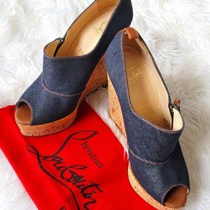 Christian Louboutin Deroba Denim Wedges size 39.5 EU/7.5 US